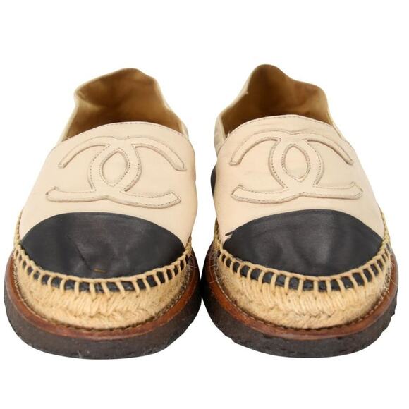 Chanel Espadrille 37 Lambskin Leather Rubber Platform CC Flats CC-0707N-0016 - Picture 3 of 10